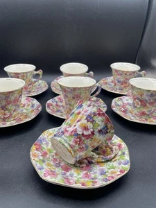 James Kent, "Du Barry" Chintz Floral Cup & Saucer Bone China, England SET 7 - Picture 1 of 21