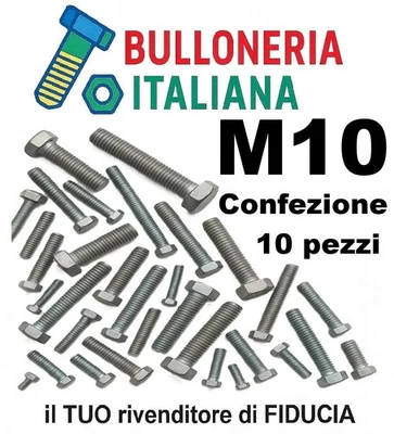 BULLONI testa esagonale M10 tutto filetto varie misure 10pezzi confezionezincato - Immagine 1 di 4