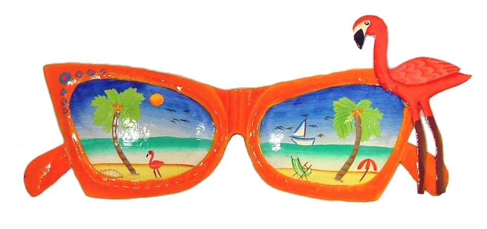 Gafas de sol tropicales palmeras flamenco arte metal haitiano decoración de pared M2 naranja Foto 1 de 1