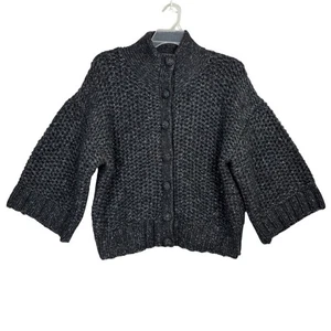 Max Studio Black Chunky Cardigan Sweater Large faux buttons w snap closure - Picture 1 of 16