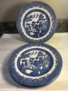 Churchill Blue Willow 10 1/4" Dinner Plates Made In England Set Of 4 Minty - Picture 1 of 8
