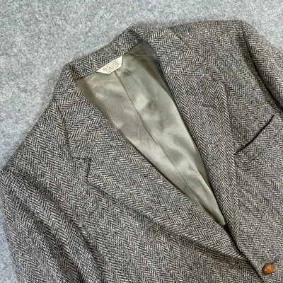 Blazer Harris Tweed De Colección Para Hombres 41S Marrón Espiga Lana Hunt Valley EE. UU. Años 80 Foto 1 de 4
