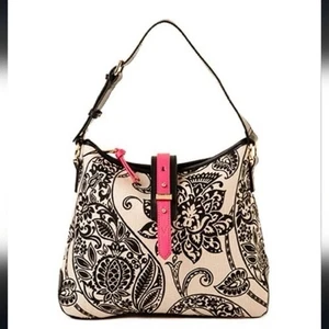 Borsa a tracolla Spartina 449 Daufuskie Island stampa paisley lino nero bianco rosa - Foto 1 di 14