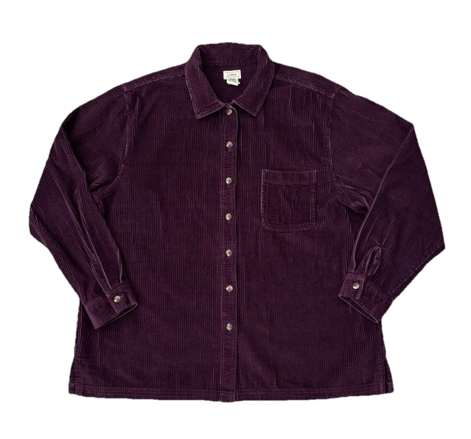 L.L. Bean Corduroy Shirt Jacket Womens Size XL Purple Button Up Wide Whale - Image 1 of 4