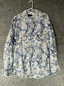 Camisa Club Room Luxury 100 % lino abotonada para hombre XL informal floral azul - Imagen 1 de 5