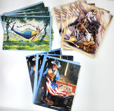 12 Leanin' Tree Masculine Birthday Cards 3 Designs Patriotic Horse Over the Hill - Image 1 of 4