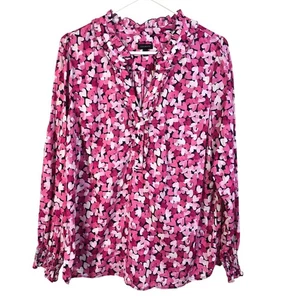 Talbots Blended Hearts Bluse Damen L rosa gesmoktes Bündchen Rüschen Karriere Freizeit - Bild 1 von 9