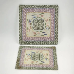 2 Piece Glass Square Trivet Set Temp-Tations by Tara Confetti Kitchen 8" & 7" sq - Picture 1 of 12