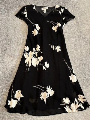 Vintage Jones Wear Dress Womens 14P Fairy Babydoll Maxi Black Floral Whimsigoth - Image 1 of 4