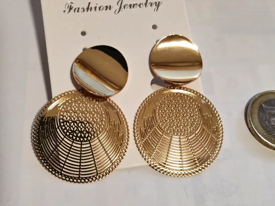 Ohrclips gold leicht gewellt Hänger rund filigran  kein Ohrloch nötig ca 4.5 cm - Bild 1 von 1