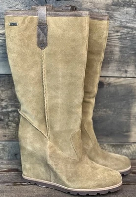 UGG Soleil Suede Chestnut Leather Wedge Heel Boots Sheepskin Lined/NEW/ Sz 8.5 - Image 1 of 4