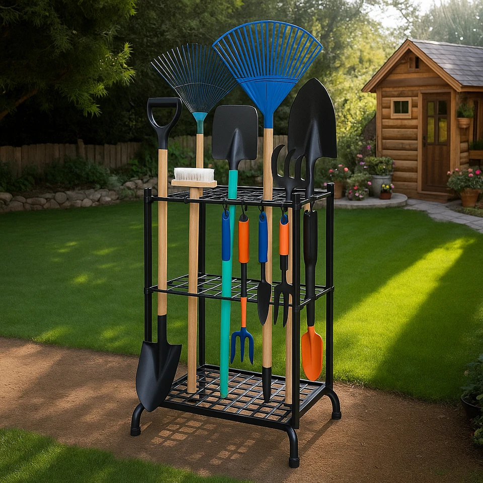 Organizador de herramientas de jardín, portaherramientas de patio exterior, organización y almacenamiento de garaje Foto 1 de 4