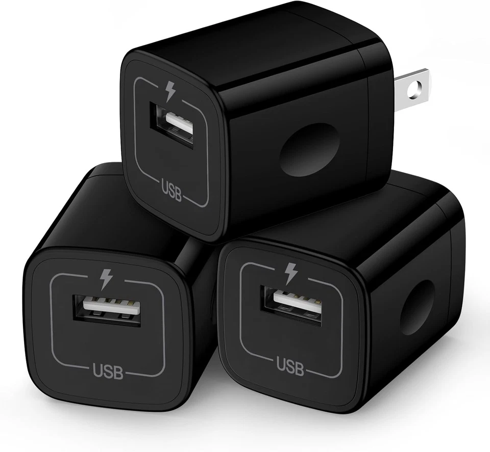 Wall Charger Cube 1a/5v Single Port USB Plug 3 Pack 3 Pure Black