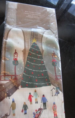 West Elm Actividades de Invierno Toallas de Té Navidad Algodón Set 2 Nuevo Foto 1 de 2