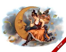 Vintage Fairy Woman Sitting On The Moon Cigar Ad Poster Art Real Canvas Print