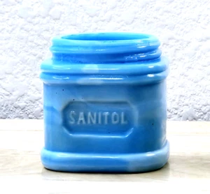 Antique Early 1900s Turquoise Blue Milk Glass Sanitol Cold Cream Jar St Louis MO - Picture 1 of 14