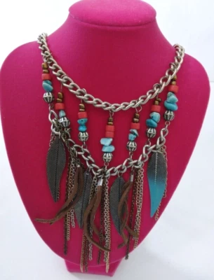 Collar Pluma Azul Tono Plateado Foto 1 de 3