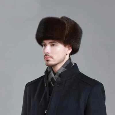 Sombrero de invierno oreja hombres piel de visón real sombreros piel proteger oreja cálido ruso Ushanka Foto 1 de 4