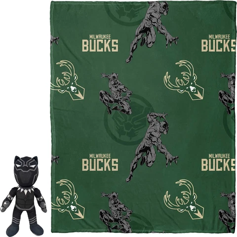 Northwest x Disney Milwaukee Bucks Black Panther Hugger Pillow & Throw Blanket Cover