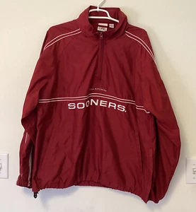 Oklahoma Sooners Size L Mens Wind Shirt Red Oak Pullover Jacket Hidden Hood NCAA - Picture 1 of 6