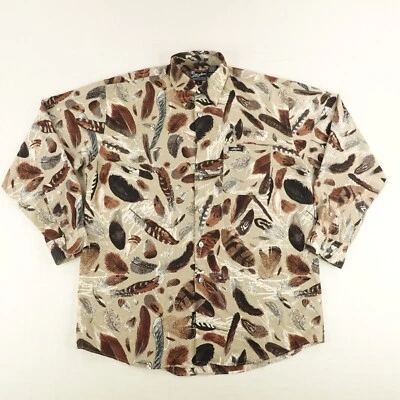 Camisa Karl Kani De Colección Para Hombres Grande Marrón Beige Hoja Otoño Abotonada AOP Todo Y2K Foto 1 de 4