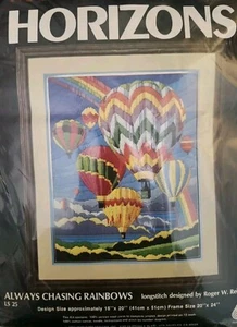 Vintage Monarch Horizons Hot Air Balloon Always Chasing Rainbows Crewel Kit - Picture 1 of 2