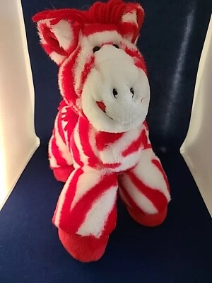 2002 First & Main Zooglie Zebra Красная Полоса 7 дюймов Красная Грива Хвост Сердца Плюшевые - Изображение 1 из 4