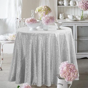 OQSQ Silver Round Sequin Tablecloth Glitter Tablecloth for Bridal Shower Deco... - Picture 1 of 7