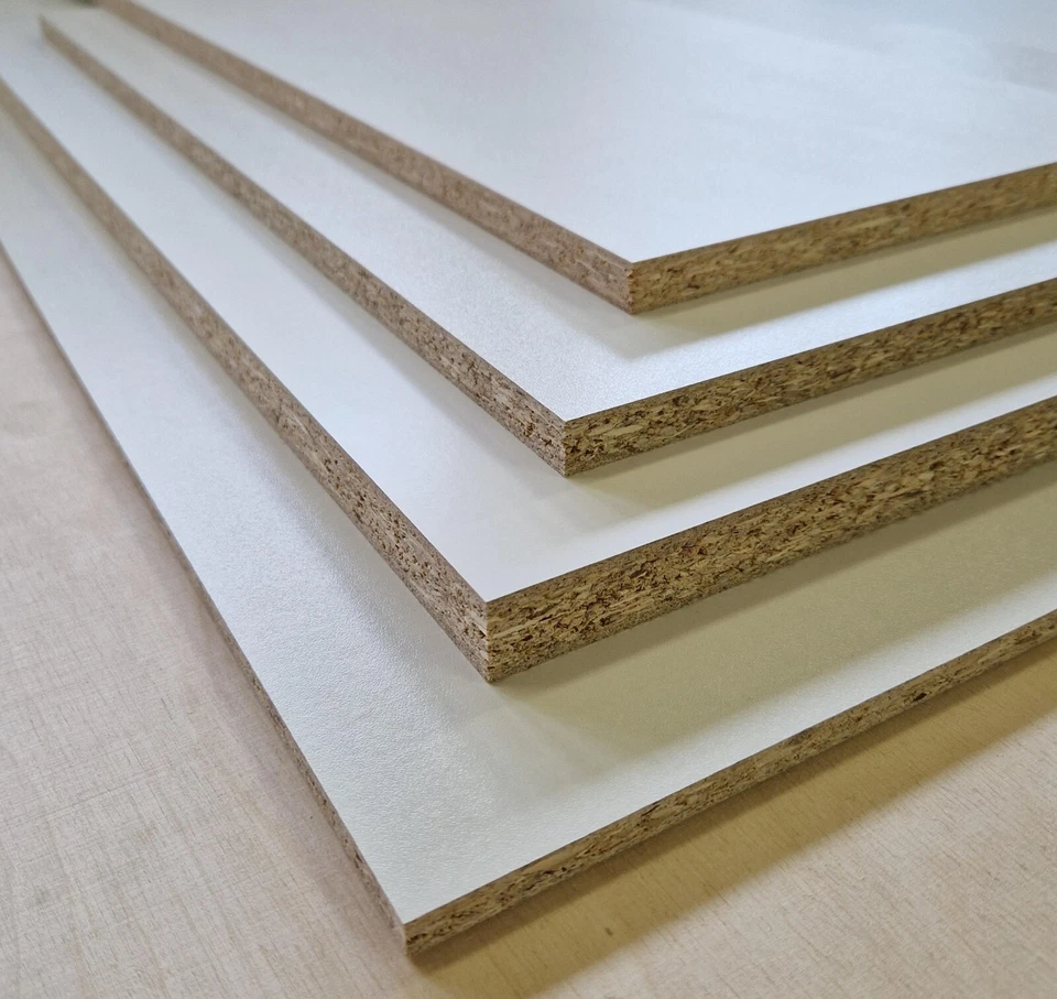 1,6cm 16mm Dekor Spanplatte Weiß Möbelplatte B: 10-58cm x L: 10-115cm Zuschnitt - Bild 1 von 2