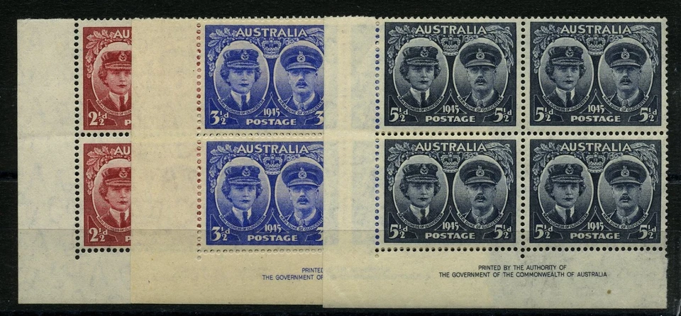 Australia 1945 Royal visit, corner imprint blocks of 4, u/m. SG209-11 - Image 1 of 1