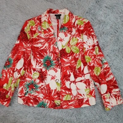 Chaqueta RQT Mujer 14 Rojo Blazer Floral Ligera Brillante Colorido Imitación Bolsillos Foto 1 de 4