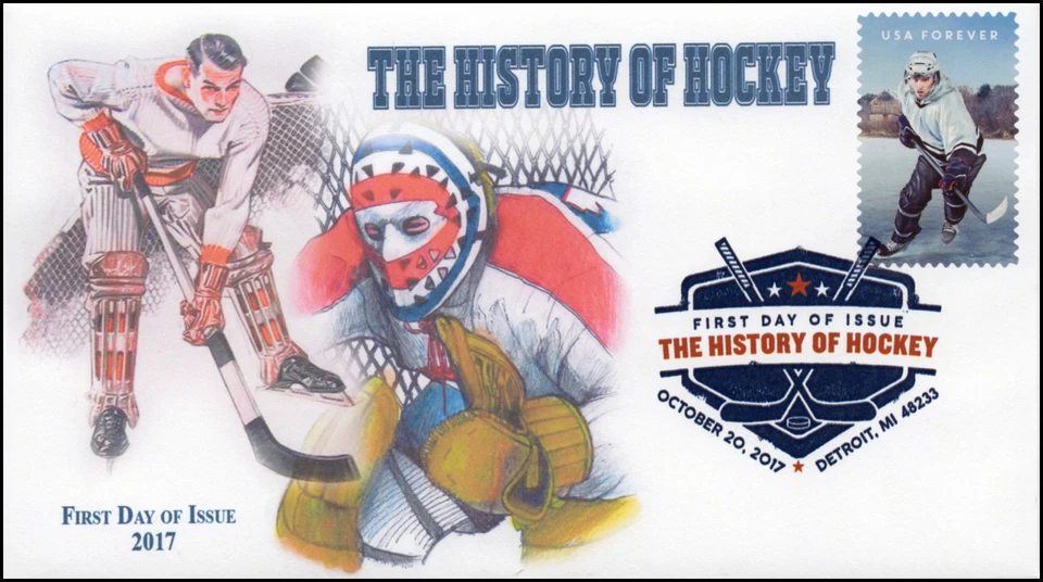 17-338, 2017, History of Hockey, Digital Color Postmark, FDC, Detroit MI - Image 1 of 1