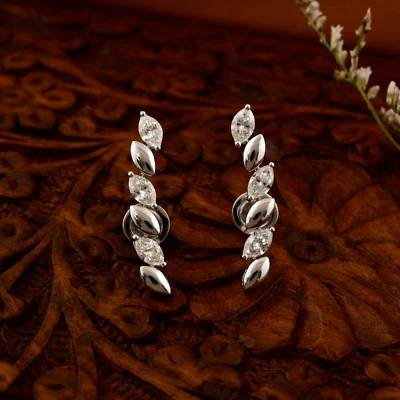 1.51 Ct Lab Grown CVD Marquise Diamond Climber Earrings Gift 14k White Gold - Image 1 of 4