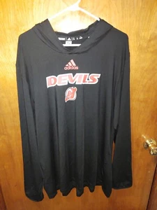 NJ Devils Black Hooded Adidas NHL Authentic Long Sleeve New With Tags Men's XXL - Picture 1 of 8