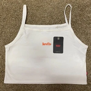 Levi's Crop Half Shirt Womens Medium White Stretch Tank Top Country Western - Picture 1 of 13