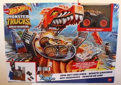 Mattel Hot Wheels Monster Trucks Arena Smasher Spin Out Challenge Tiger Shark - Image 1 of 4