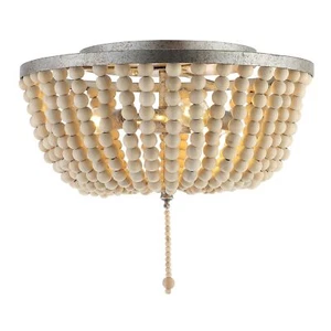 JONATHAN Y JYL9019C Allison 15" Wood Beaded/Metal LED Flush Mount, Contempora... - Picture 1 of 7