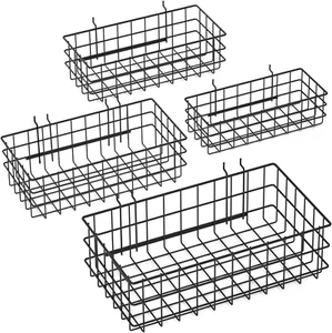 4 Pack Pegboard Baskets & Hooks Set Square Style, 4 Sizes Organizer - Picture 1 of 12