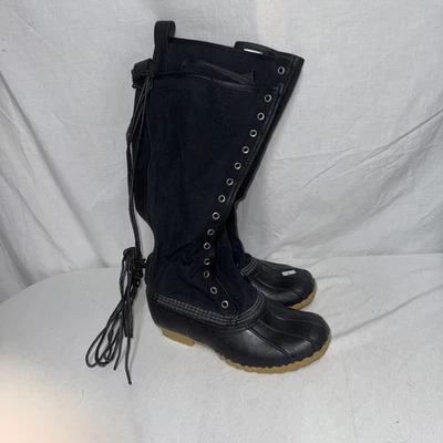 Botas de caza LL Bean Signature para mujer negras de lona encerada sin forro altas Maine 6M Foto 1 de 4