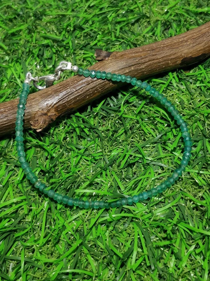 Brazalete de piedras preciosas rondelle facetadas de ónix verde natural piedra de nacimiento de mayo 6-8"" Foto 1 de 1