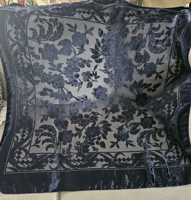 Grande Vintage Precioso Azul Marino Terciopelo Burnout Seda Rayón Bufanda Pergamino 41" Foto 1 de 4