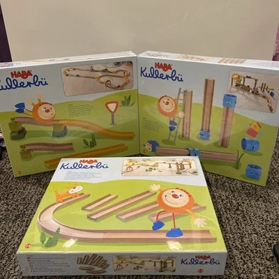 HABA Kullerbu Wooden Ball Track Straight & Curves, Hills, Towers Track Set Lot - Image 1 of 4