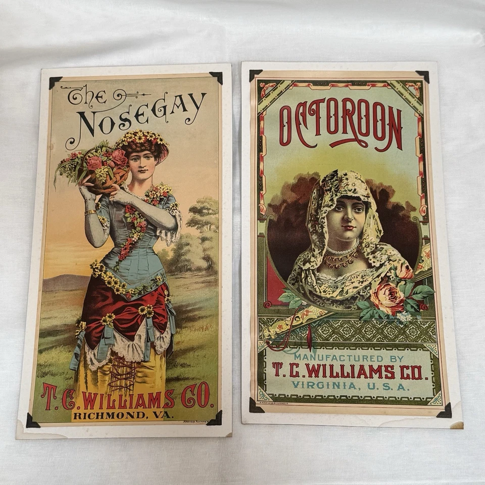 Antiguo T.C. Litografías de tabaco Williams & Co. “The Nosegay” y “Octoroon” 1880 Foto 1 de 4
