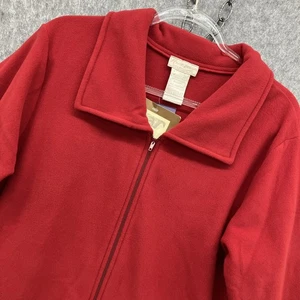 NEW Anne Lewin Malden Mills Fleece Zip Front Robe Womens M Red Midi Pockets - Picture 1 of 11