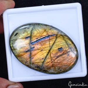 Piedra preciosa de espectrolita cabujón ovalado brillo melocotón dorado labradorita natural de 157 quilates - Imagen 1 de 6