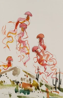 Impresión de Bellas Artes José Trujillo 16x24" Coleccionable Artista Medusas Acuarela Foto 1 de 4