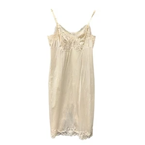 Vintage Shadowline Full Slip Womens 36 Cream Nylon + Lace Nightgown Made in USA - Picture 1 of 9