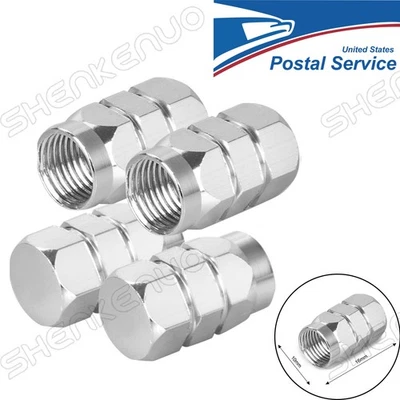 4 Silver Aluminum Wheel/Tire Valve Stem Cap Car Truck Air Dust Caps - Image 1 of 4