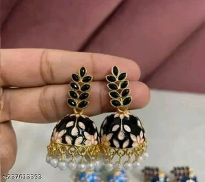 Meenakari Painted Stylish Jhumka Designer Beautiful Kundan Inspired Jewelry - Picture 1 of 6