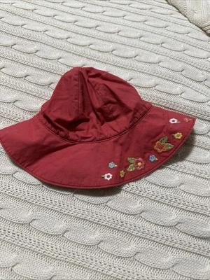 Gymboree 0-12 Months Vintage Hat Sun Pink Embroidered Flowers Girls Baby - Image 1 of 4